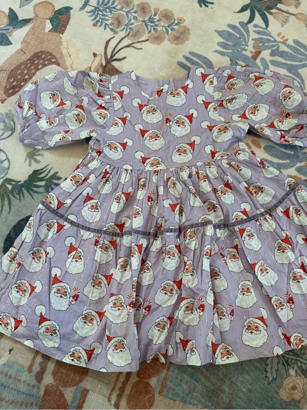 Pink Chicken Lavender Santa Print Holiday Dress